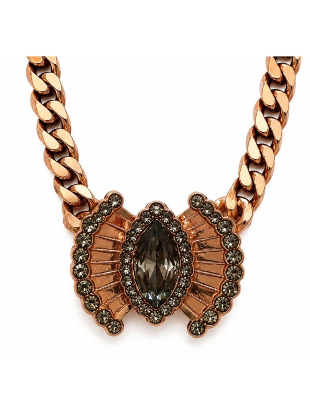 MAWI Rose Gold Plated and Grey Crystal Statement Necklace New!